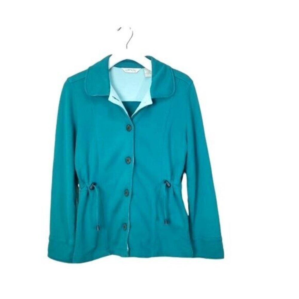 Orvis Womens Gorpcore Coastal Button Front Jacket XS Teal Blue Cinch Waist
